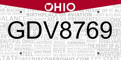 GDV8769 Ohio License Plate