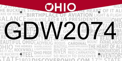 GDW2074 Ohio License Plate