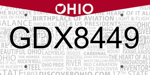 GDX8449 Ohio License Plate