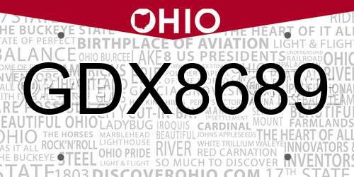GDX8689 Ohio License Plate