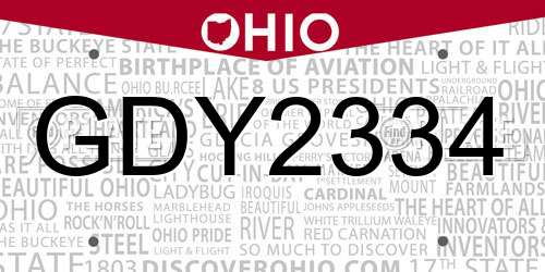 GDY2334 Ohio License Plate