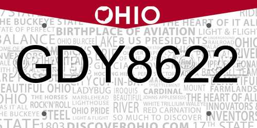 GDY8622 Ohio License Plate