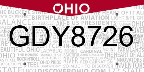 GDY8726 Ohio License Plate