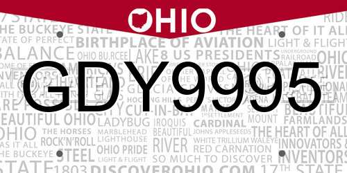 GDY9995 Ohio License Plate