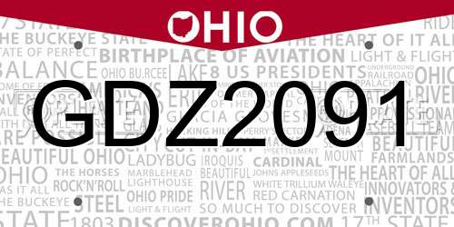 GDZ2091 Ohio License Plate