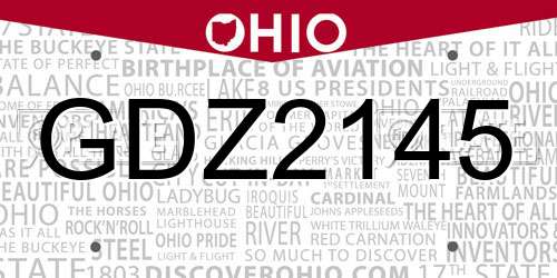 GDZ2145 Ohio License Plate