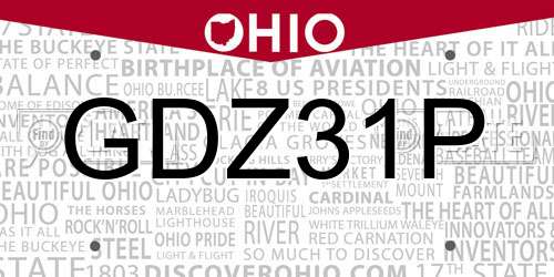 GDZ31P Ohio License Plate