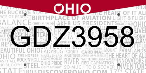 GDZ3958 Ohio License Plate
