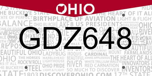 GDZ648 Ohio License Plate