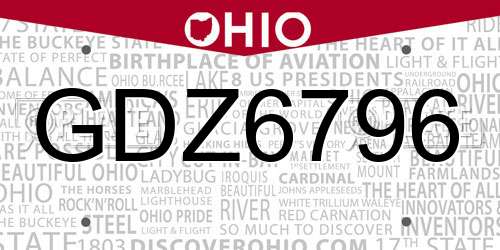 GDZ6796 Ohio License Plate