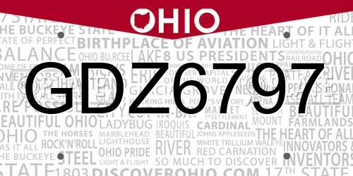 GDZ6797 Ohio License Plate
