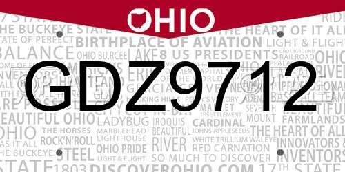 GDZ9712 Ohio License Plate