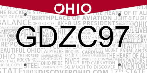GDZC97 Ohio License Plate