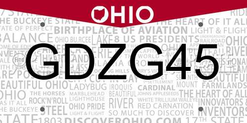 GDZG45 Ohio License Plate