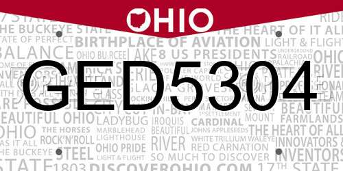 GED5304 Ohio License Plate
