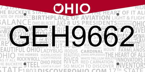 GEH9662 Ohio License Plate