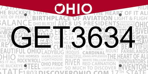 GET3634 Ohio License Plate