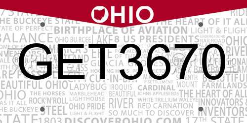 GET3670 Ohio License Plate