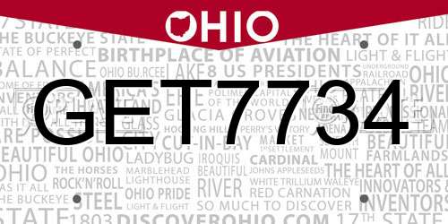 GET7734 Ohio License Plate