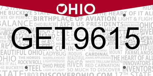 GET9615 Ohio License Plate
