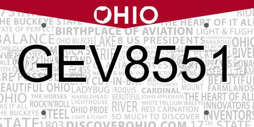 GEV8551 Ohio License Plate