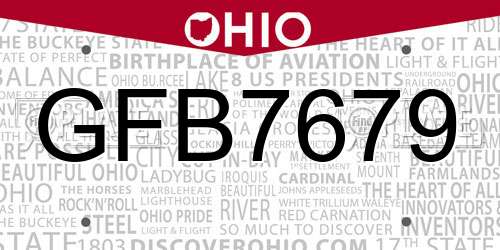 GFB7679 Ohio License Plate