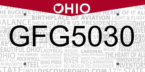 GFG5030 Ohio License Plate