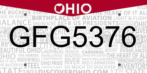 GFG5376 Ohio License Plate