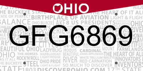 GFG6869 Ohio License Plate