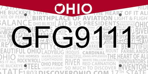 GFG9111 Ohio License Plate