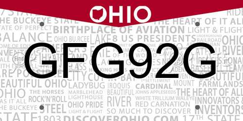 GFG92G Ohio License Plate