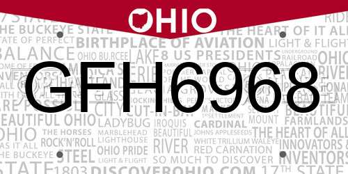GFH6968 Ohio License Plate