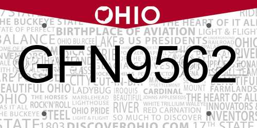 GFN9562 Ohio License Plate