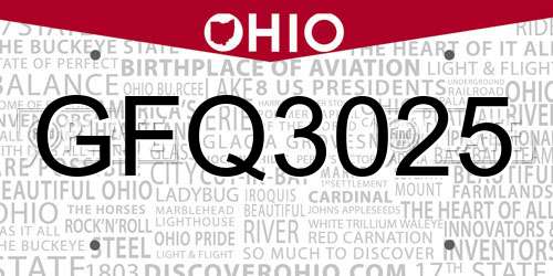 GFQ3025 Ohio License Plate