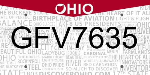 GFV7635 Ohio License Plate