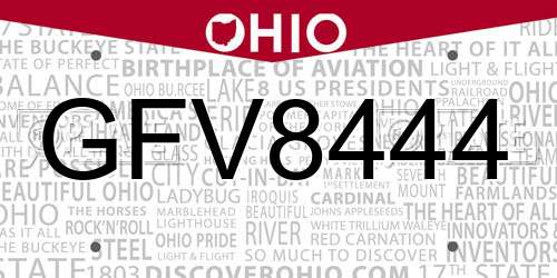 GFV8444 Ohio License Plate