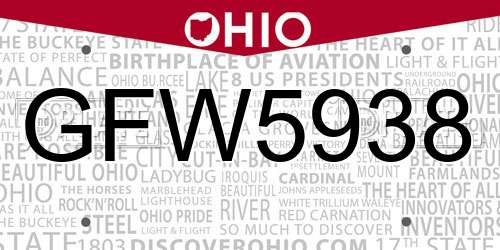 GFW5938 Ohio License Plate