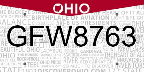 GFW8763 Ohio License Plate