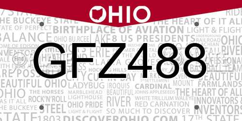 GFZ488 Ohio License Plate