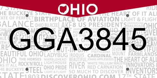 GGA3845 Ohio License Plate