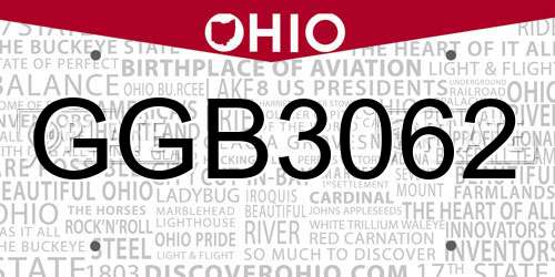 GGB3062 Ohio License Plate