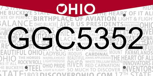 GGC5352 Ohio License Plate