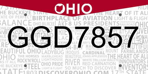 GGD7857 Ohio License Plate