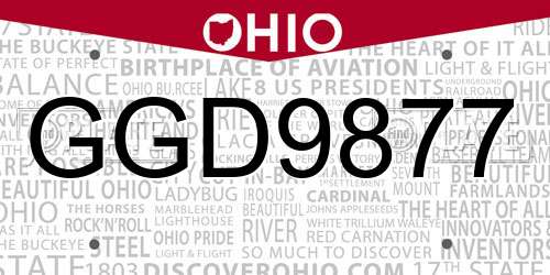 GGD9877 Ohio License Plate