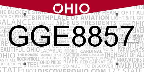 GGE8857 Ohio License Plate