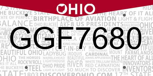 GGF7680 Ohio License Plate
