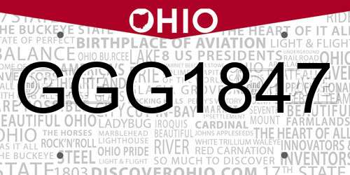 GGG1847 Ohio License Plate