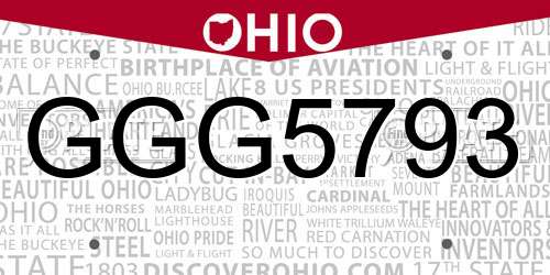 GGG5793 Ohio License Plate