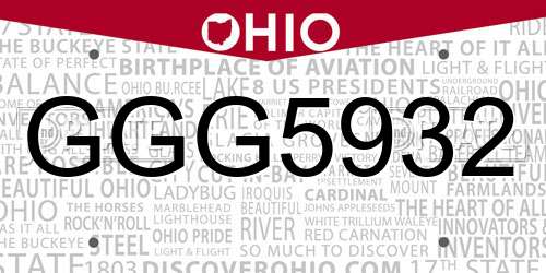 GGG5932 Ohio License Plate