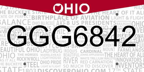 GGG6842 Ohio License Plate